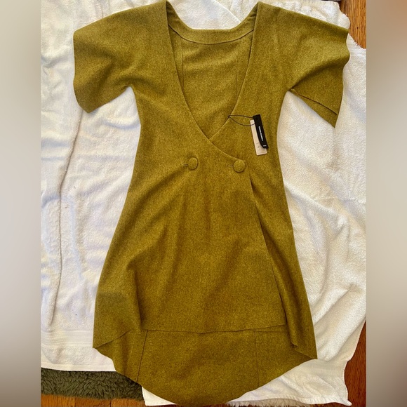NWT Ioanna Kourbela Green Wool Coat Dress Size Small - Picture 11 of 16